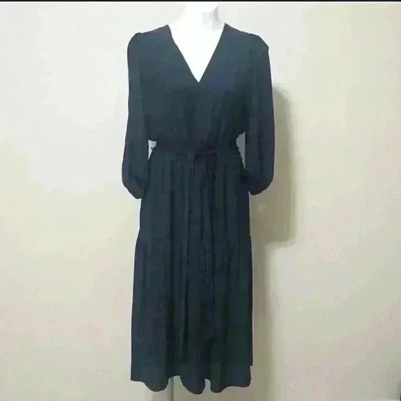 Banana Republic Puff-Sleeve Satin Jacquard Midi Dress